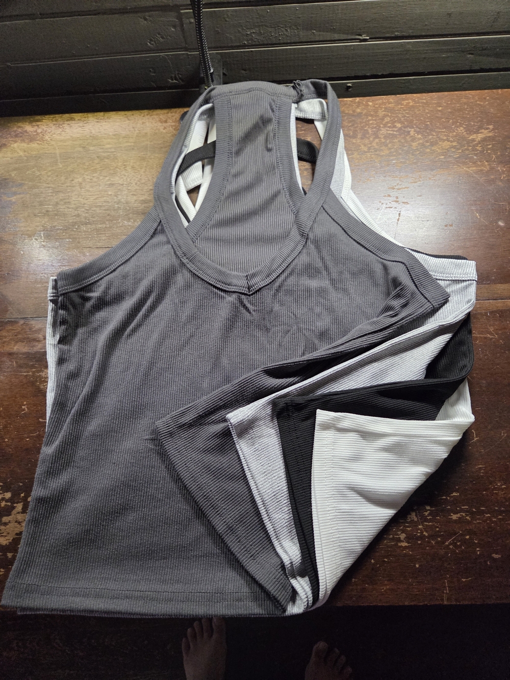 Ribbed Racerback Tank Tops - 2 Gray, 1 Black, 1 White